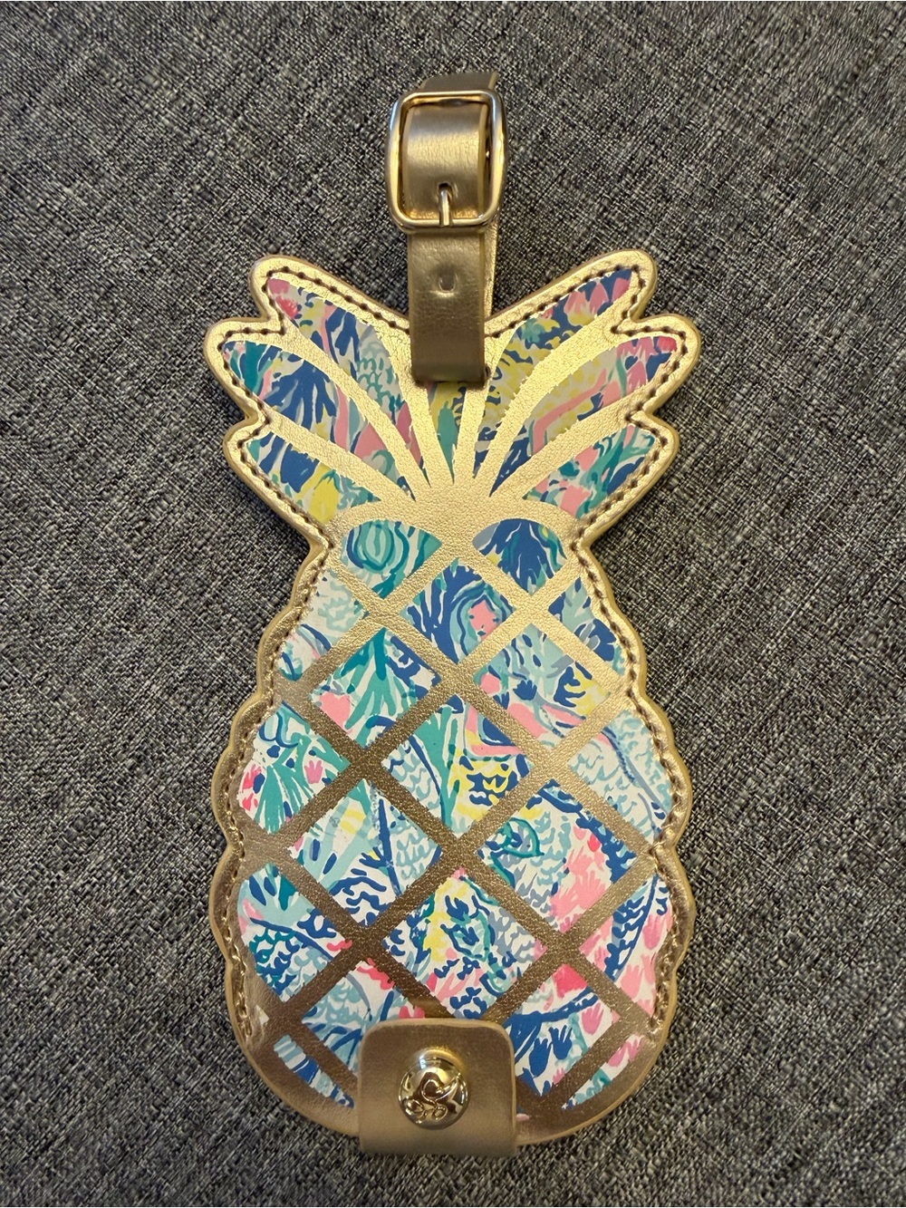 Lilly Pulitzer Gold Pineapple Luggage Tag with Multicolor Print